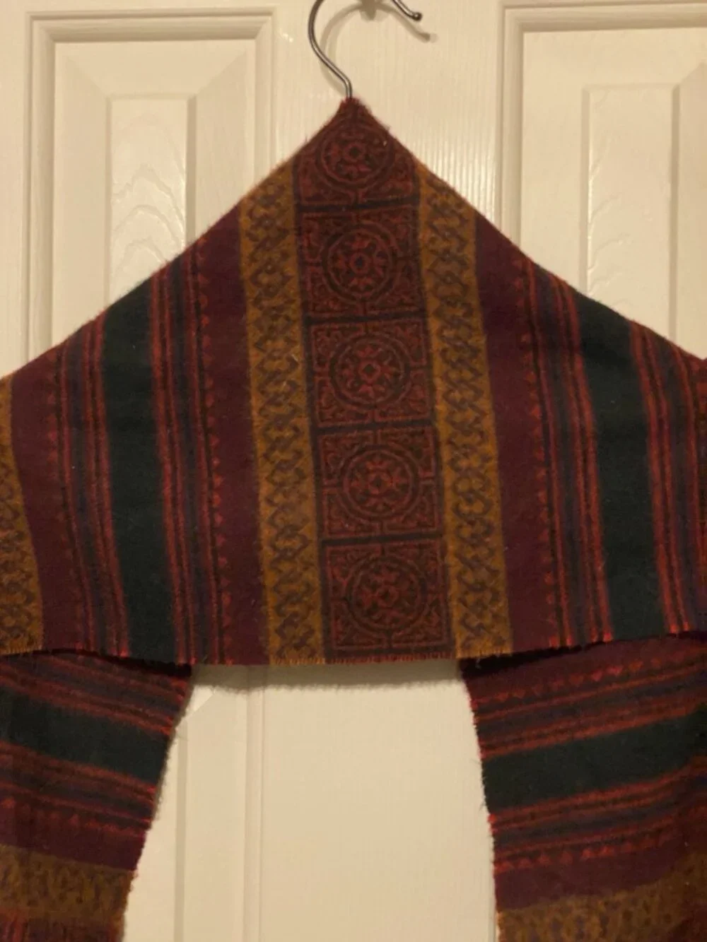 V Fraas Cashmink Black Maroon Red Striped Scarf 11x60 Inches